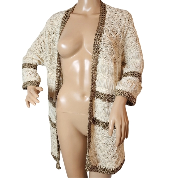 Chico's Knit Cardigan Cream Tan Bronze Open Front Size Medium (Size 1) - Picture 10 of 16